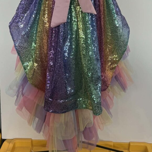 Girls Rainbow Sequin High-Low Dress Tulle Party Formal - Picture 9 of 10